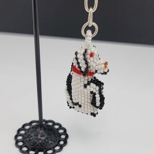Handmade white beaded dog keychain BNWOT